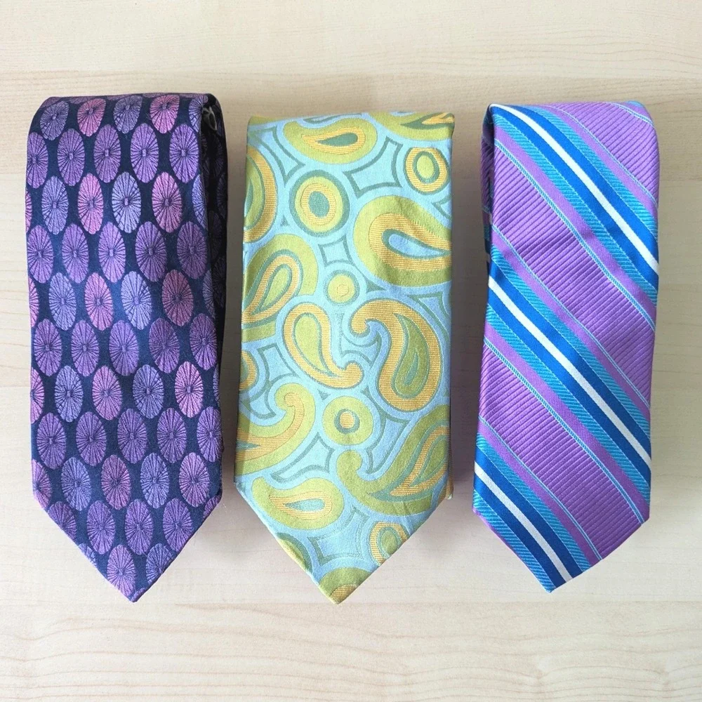 Ted Baker London Silk Tie Lot 3pc Paisley Striped Geometric Purple Blue Green